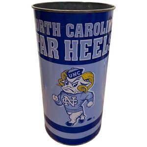 Vintage University Of North Carolina Tarheels UNC 19.5” Metal Tin Trash Can 1990